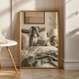 Greyhound Dog Reading In Bed Art Print - Soft Gouache, Warm Beige and Oat Milk