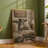 Product detail view of Greyhound Dog Reading In Bed Art Print Poster.