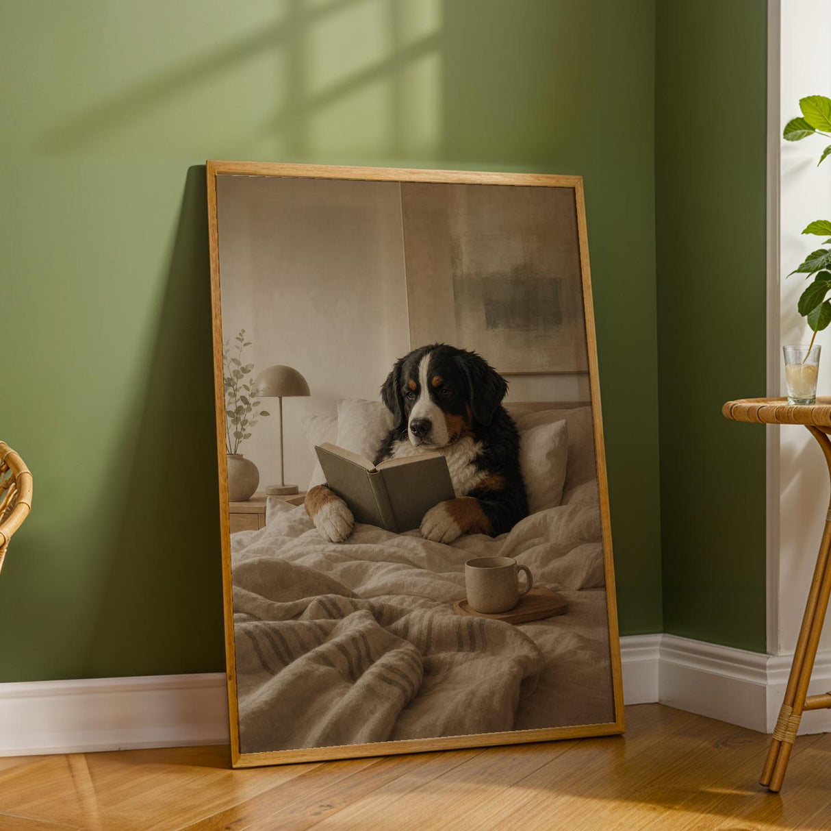 Additional product detail of Bernese Mountain Dog Reading in Bed Poster.