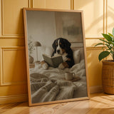 Additional product presentation of Bernese Mountain Dog Reading in Bed Poster.