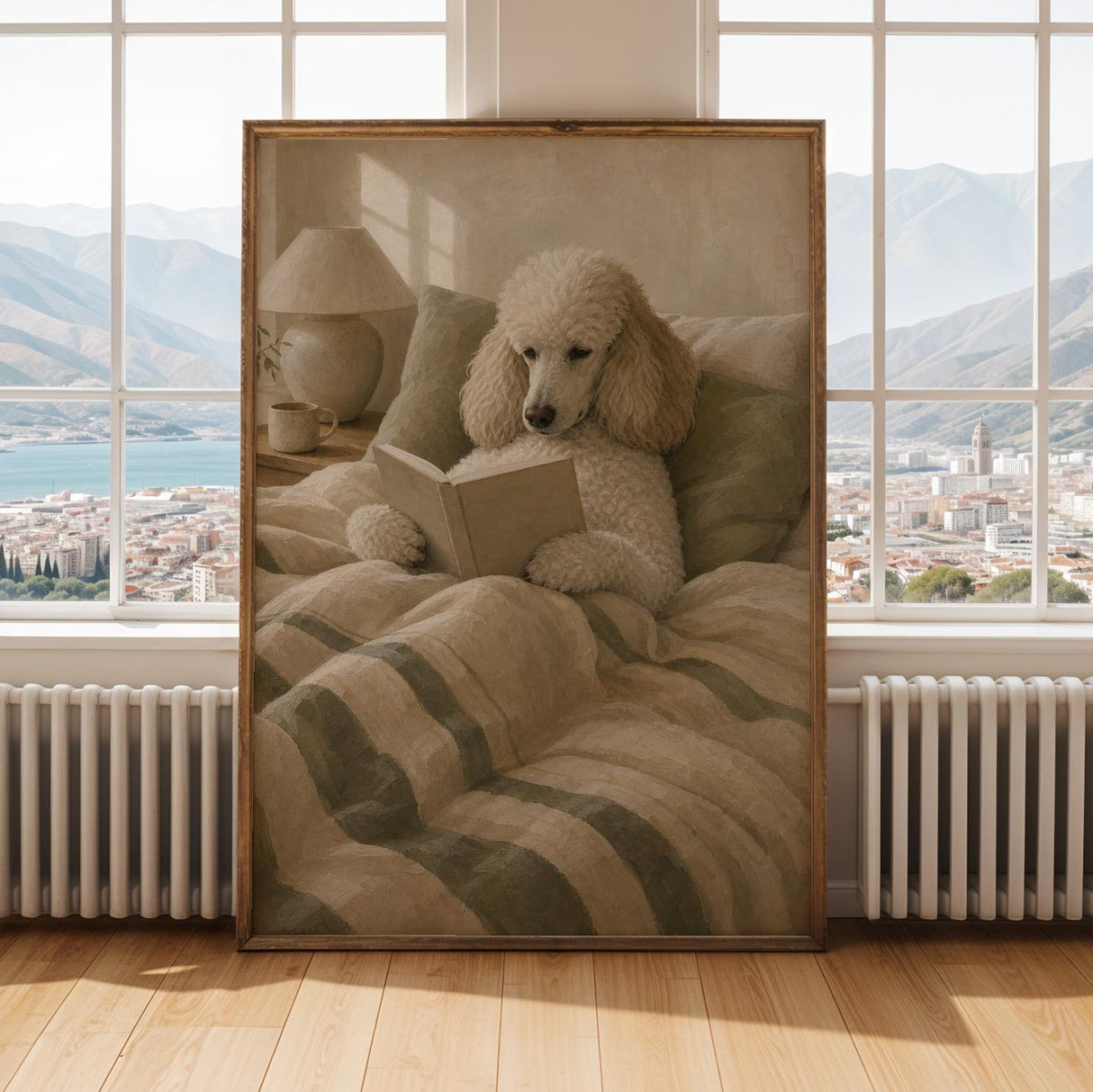 Product gallery view of Nordic Standard Poodle Reading Book Art Print Poster.