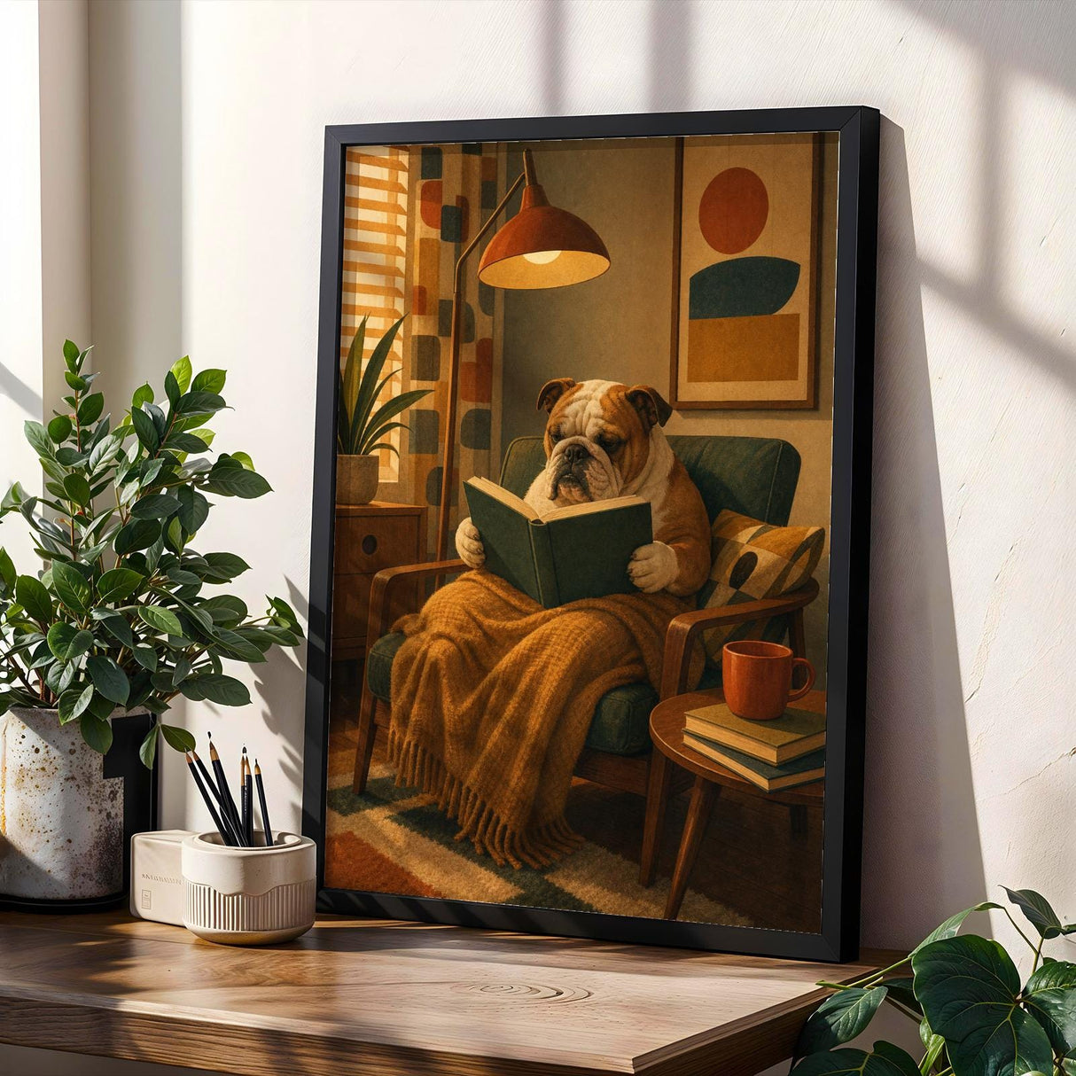 Additional product view of English Bulldog Reading a Book Poster.