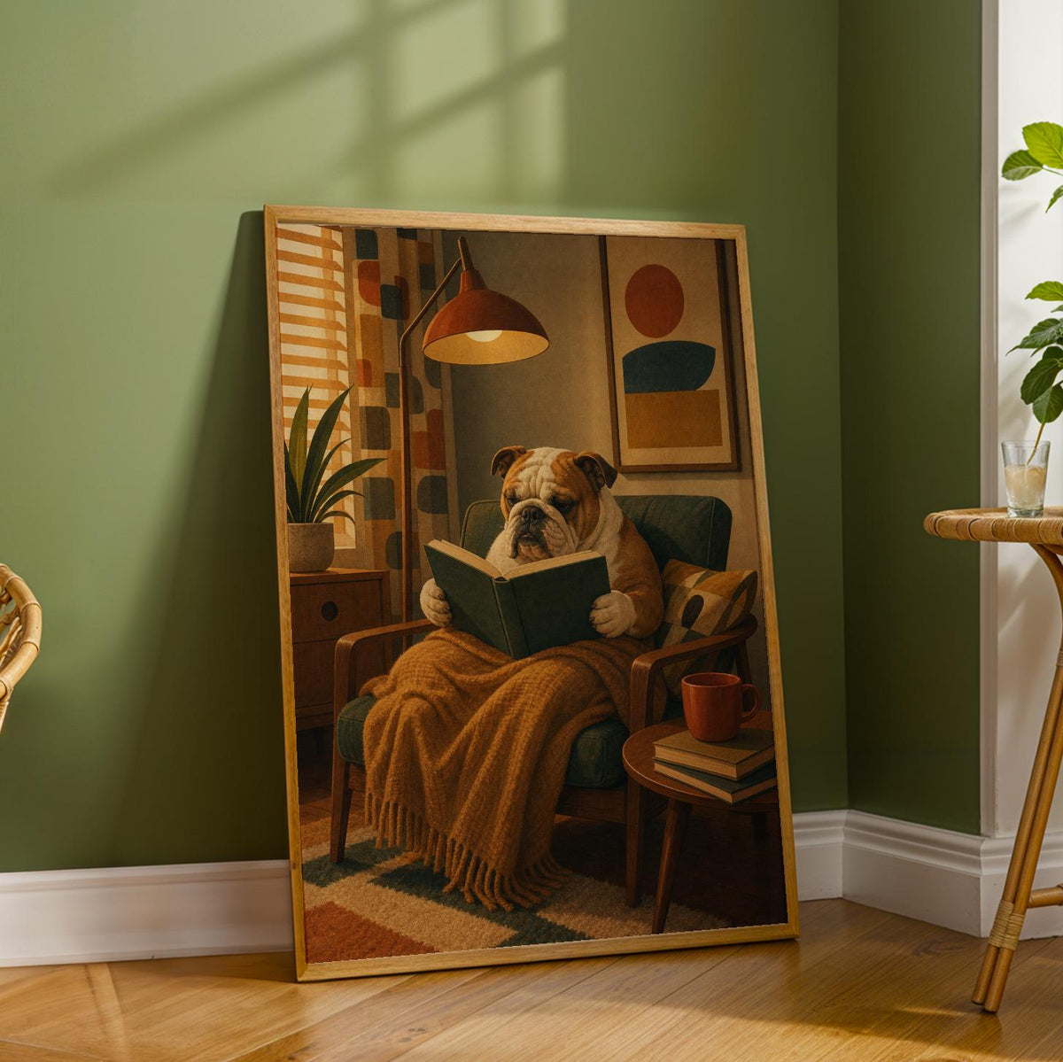 Product detail view of English Bulldog Reading a Book Poster.