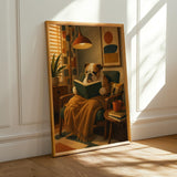 Product presentation view of English Bulldog Reading a Book Poster.