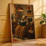 Alternate product presentation of English Bulldog Reading a Book Poster.