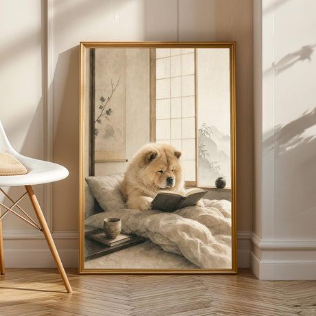 Product view of Chow Chow Reading in Bed Poster.