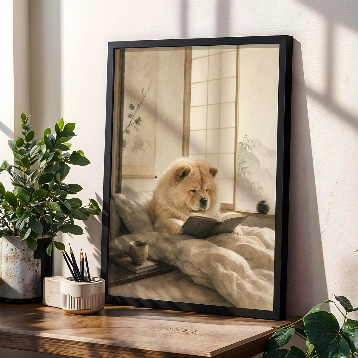 Product gallery view of Chow Chow Reading in Bed Poster.