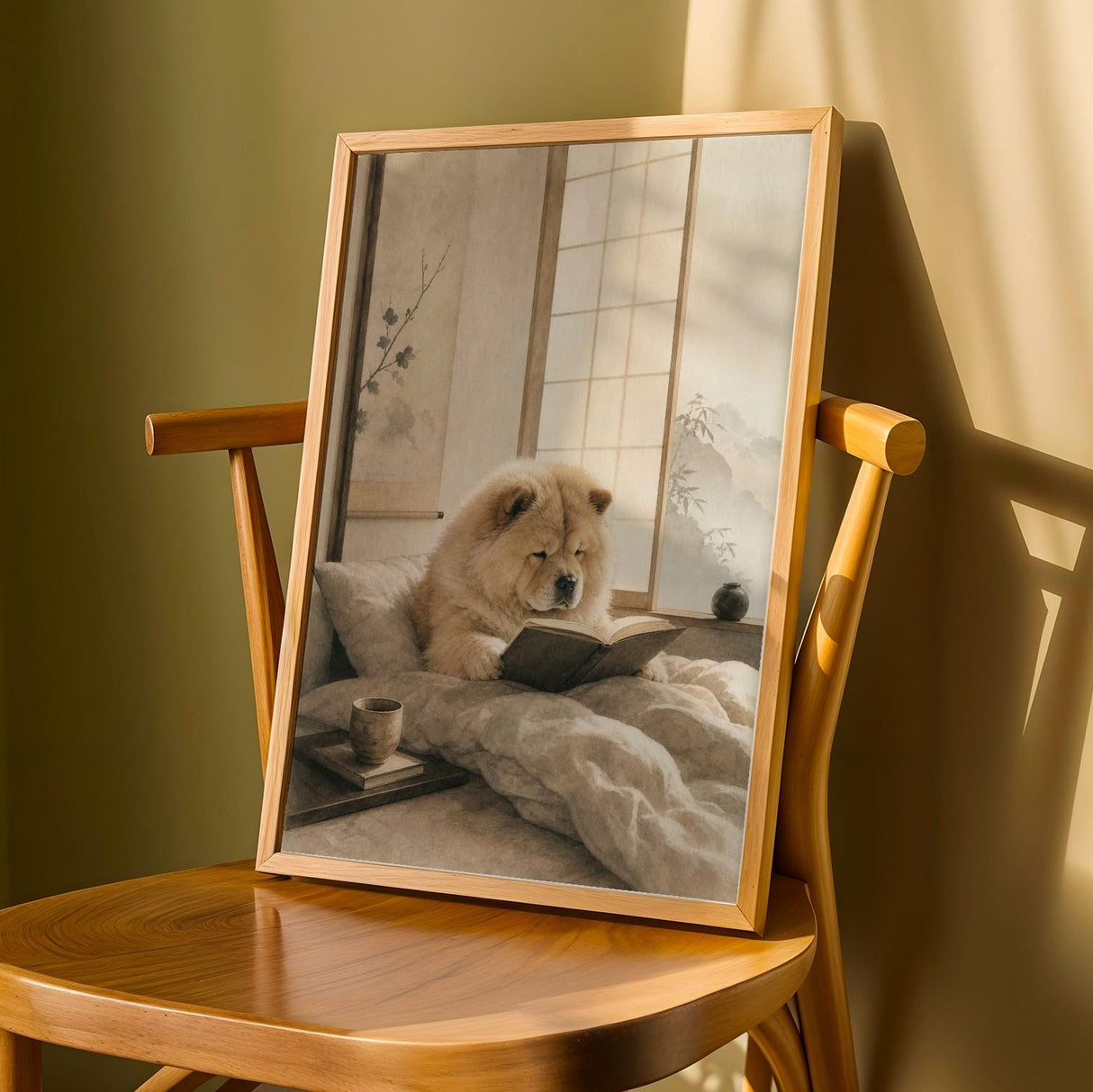 Product detail view of Chow Chow Reading in Bed Poster.