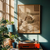 Alternate product view of Holland Lop Rabbit Reading in Bed Poster.