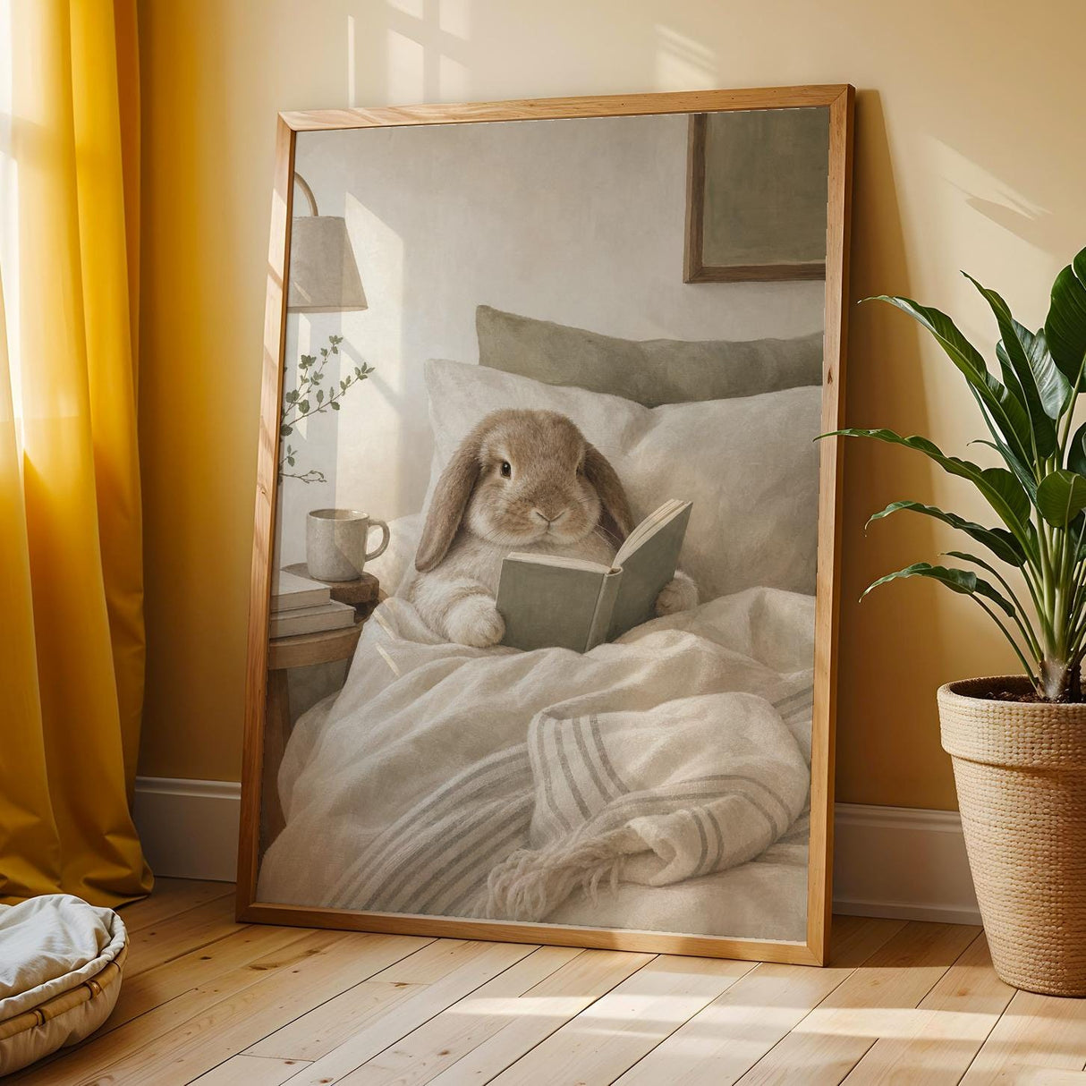 Additional product view of Holland Lop Rabbit Reading in Bed Poster.