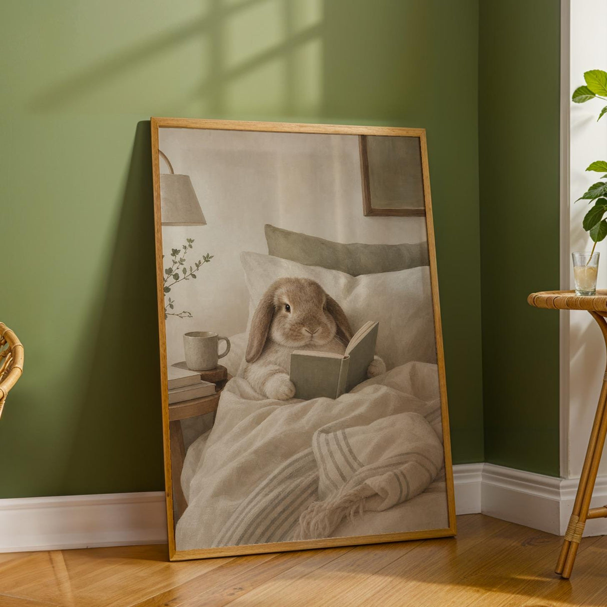Additional product detail of Holland Lop Rabbit Reading in Bed Poster.