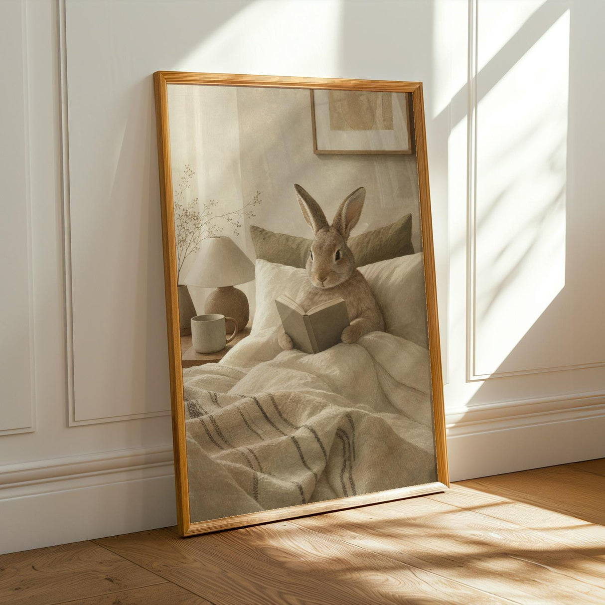 Alternate product presentation of Californian Rabbit Reading in Bed Poster.
