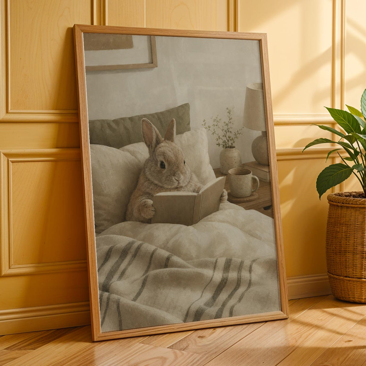 Additional product presentation of Netherland Dwarf Rabbit Reading in Bed Poster.