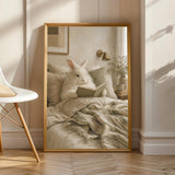 Product view of Angora Rabbit Reading in Bed Poster.
