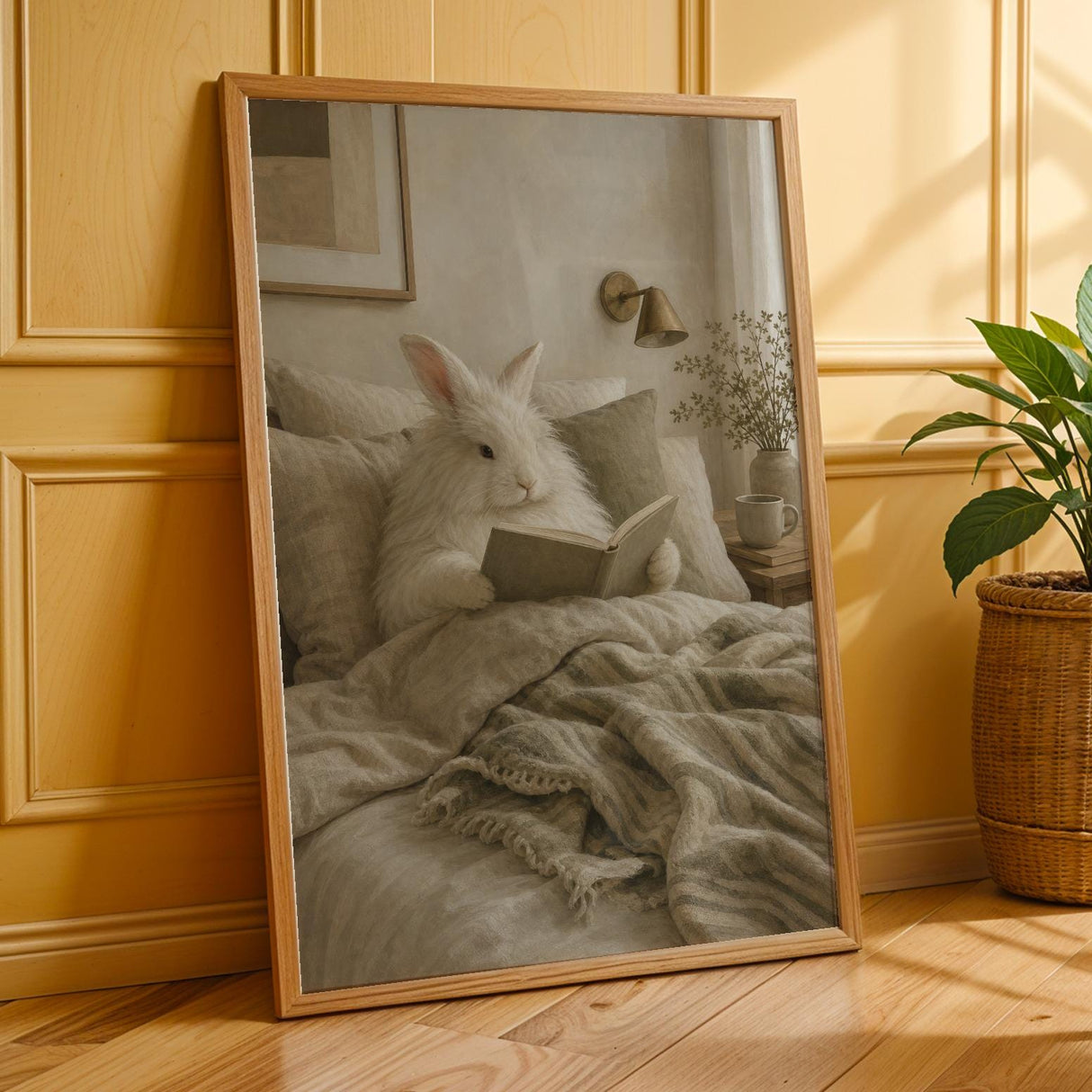 Additional product presentation of Angora Rabbit Reading in Bed Poster.