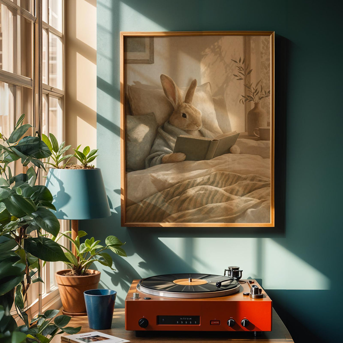 Alternate product view of Satin Rabbit Reading in Bed Poster.
