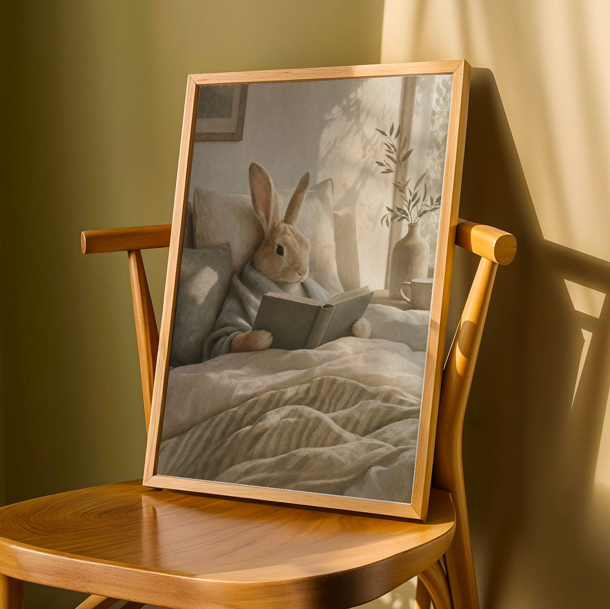 Product detail view of Satin Rabbit Reading in Bed Poster.