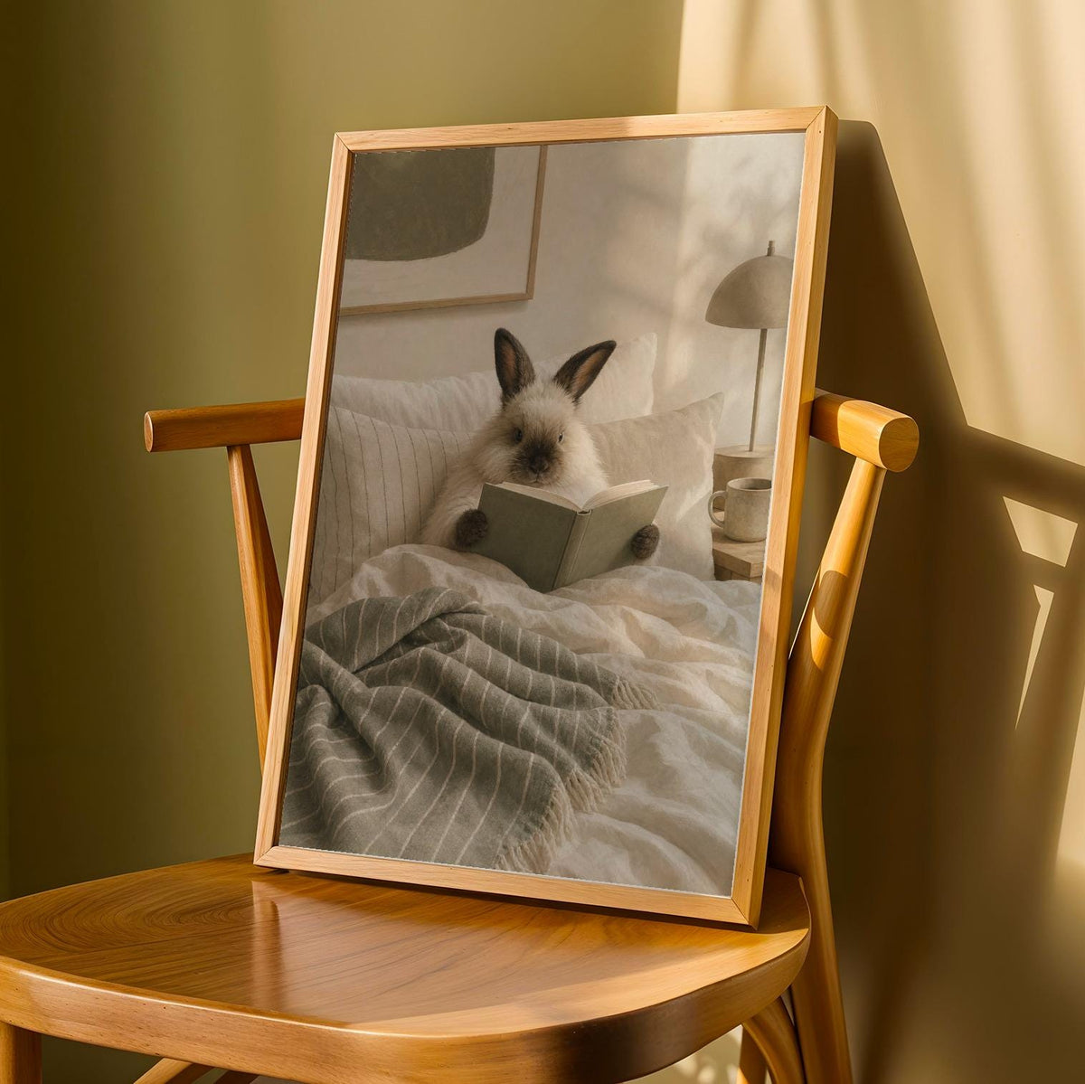 Product detail view of Himalayan Rabbit Reading in Bed Poster.