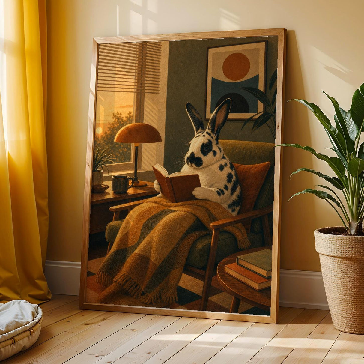 Alternate product view of Harlequin Rabbit Reading in Armchair Poster.