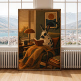 Product gallery view of Harlequin Rabbit Reading in Armchair Poster.