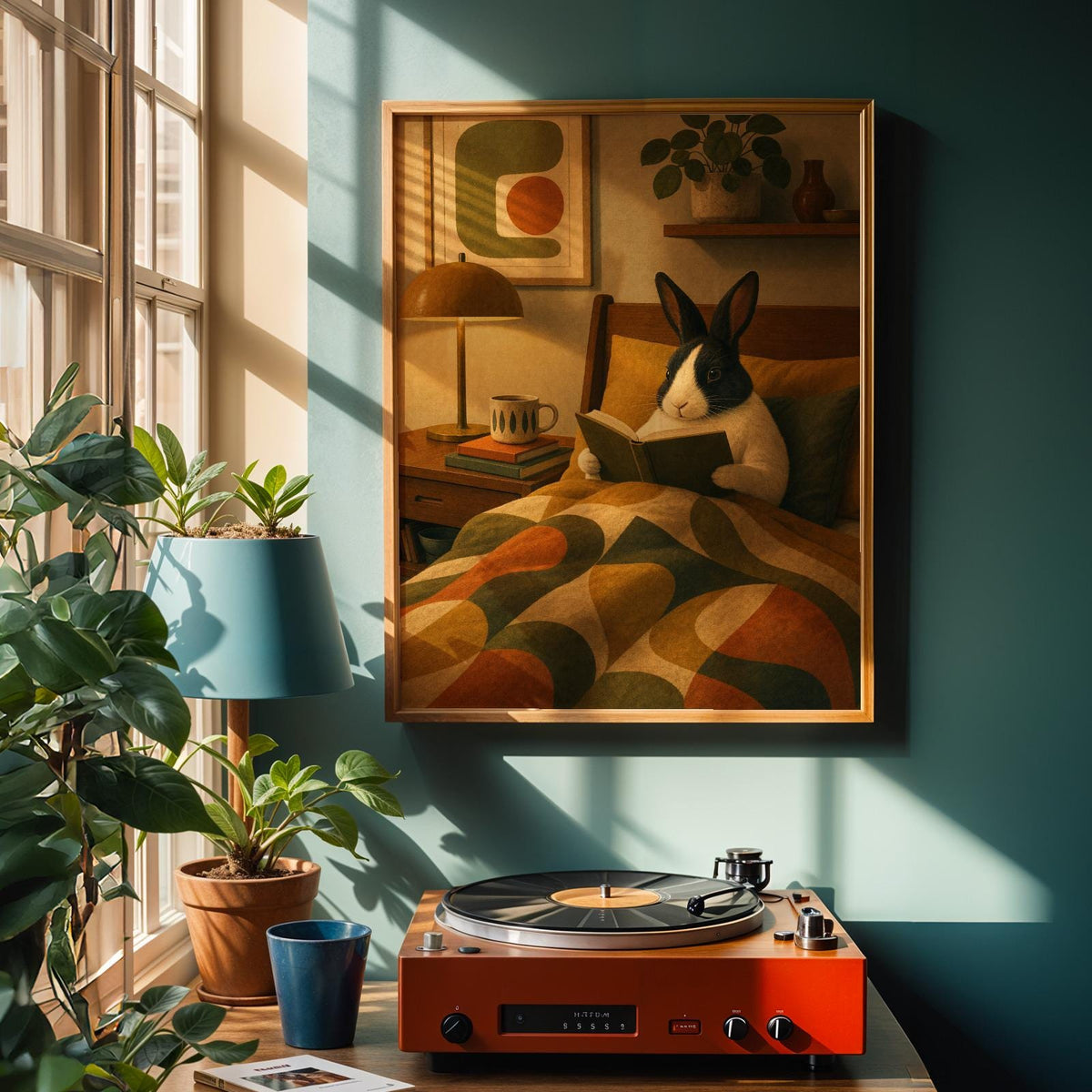 Alternate product view of Dutch Rabbit Reading in Armchair Poster.
