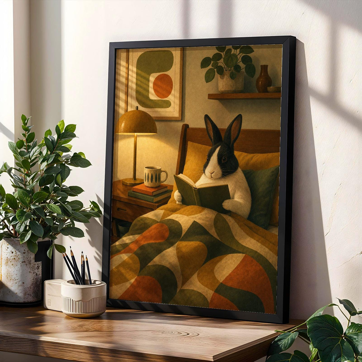 Product gallery view of Dutch Rabbit Reading in Armchair Poster.