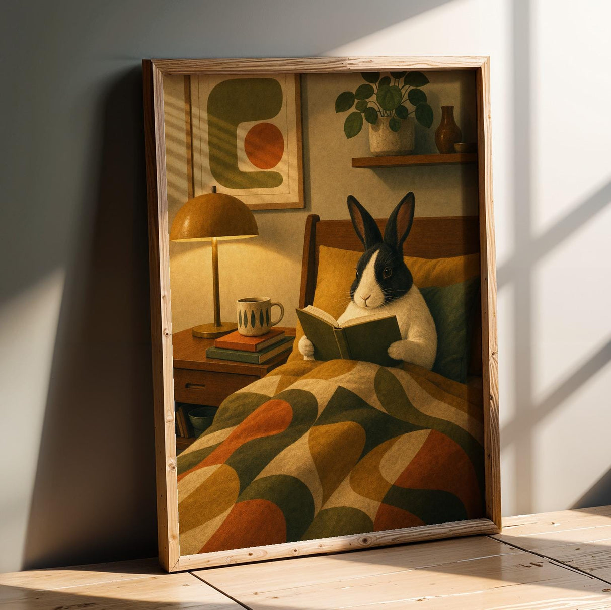 Product presentation view of Dutch Rabbit Reading in Armchair Poster.