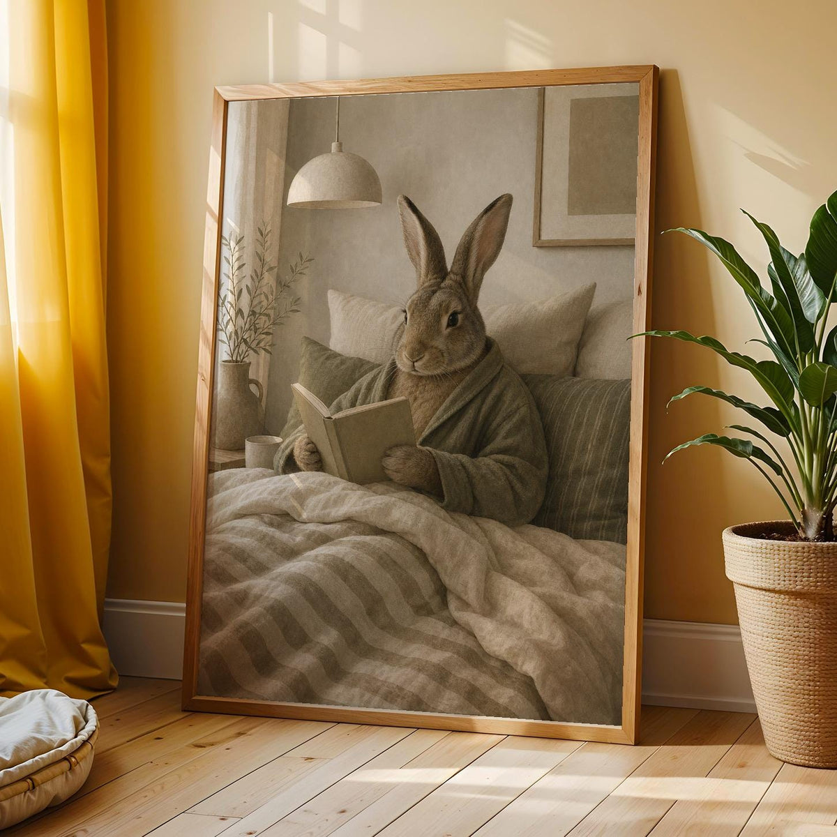 Additional product view of Flemish Rabbit Reading in Bed Poster.