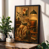 Product gallery view of Mini Lop Rabbit Reading in Armchair Poster.