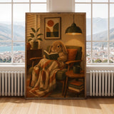 Alternate gallery view of Mini Lop Rabbit Reading in Armchair Poster.