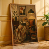 Additional product presentation of Mini Lop Rabbit Reading in Armchair Poster.