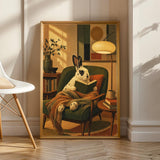Product view of English Spot Rabbit Reading in Armchair Poster.