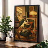 Product gallery view of English Spot Rabbit Reading in Armchair Poster.