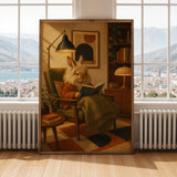 Alternate gallery view of Lionhead Rabbit Reading in Armchair Poster.