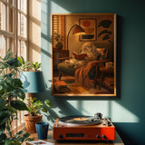 Alternate product view of French Lop Rabbit Reading in Armchair Poster.
