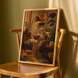 Product detail view of French Lop Rabbit Reading in Armchair Poster.