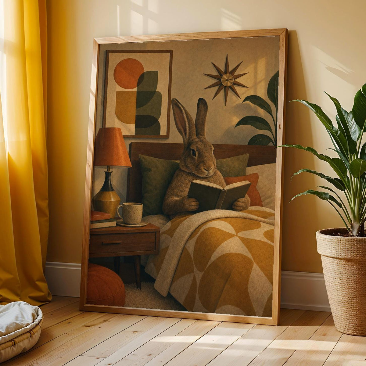 Additional product view of Flemish Giant Rabbit Reading in Bed Poster.