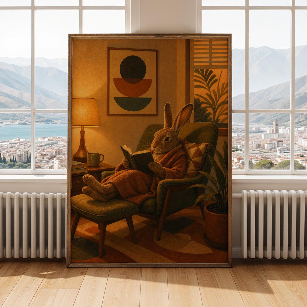 Alternate gallery view of Havana Rabbit Reading in Armchair Poster.