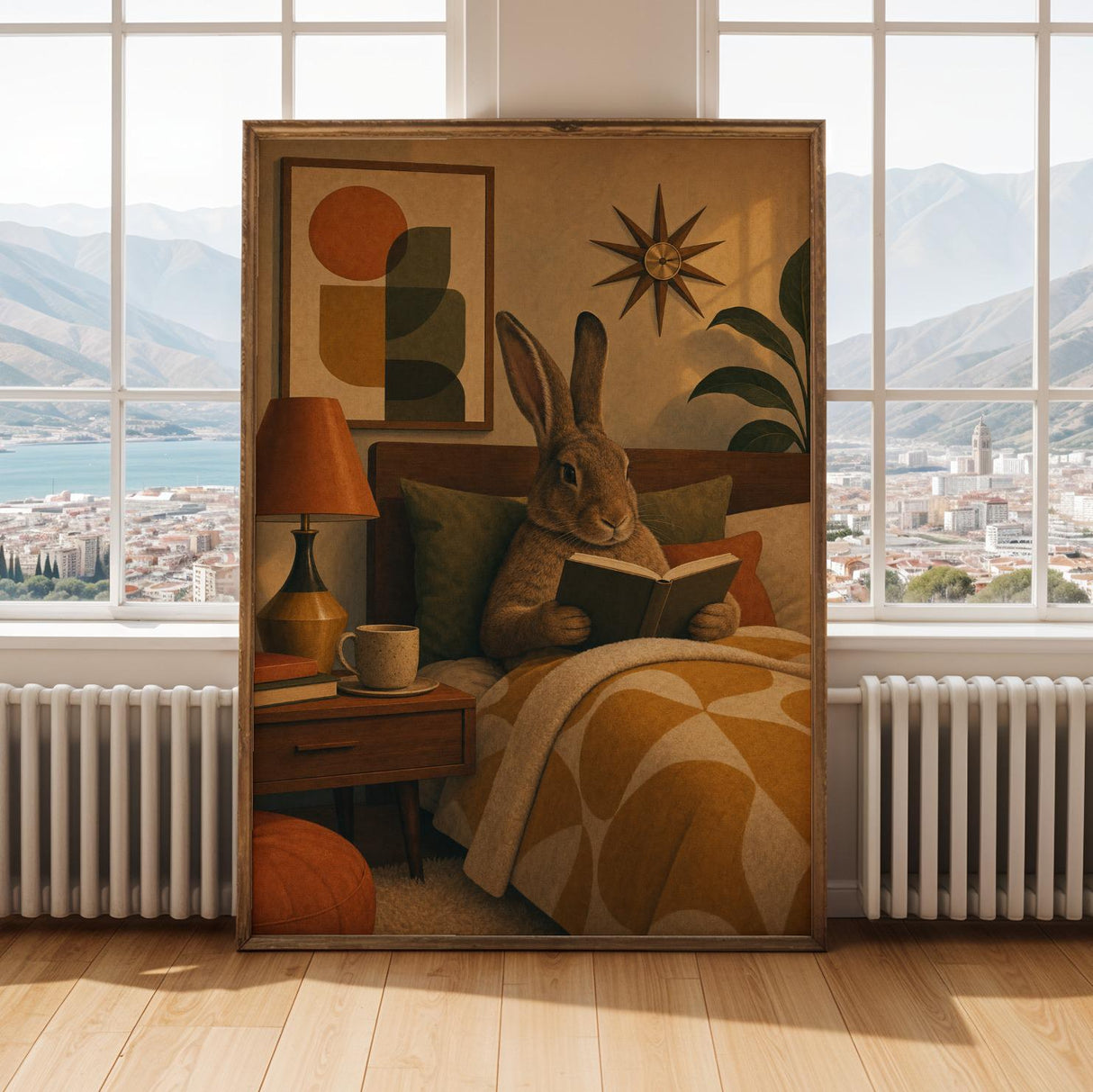 Alternate gallery view of Flemish Giant Rabbit Reading in Bed Poster.