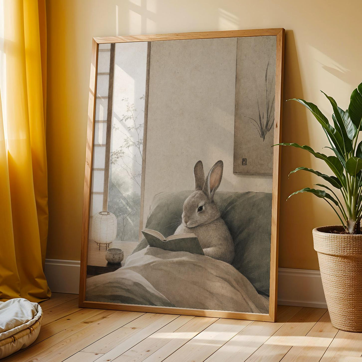 Additional product view of Californian Rabbit Reading in Bed Poster.