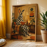 Additional product view of Checkered Giant Rabbit Reading in Armchair Poster.
