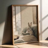 Product presentation view of Californian Rabbit Reading in Bed Poster.