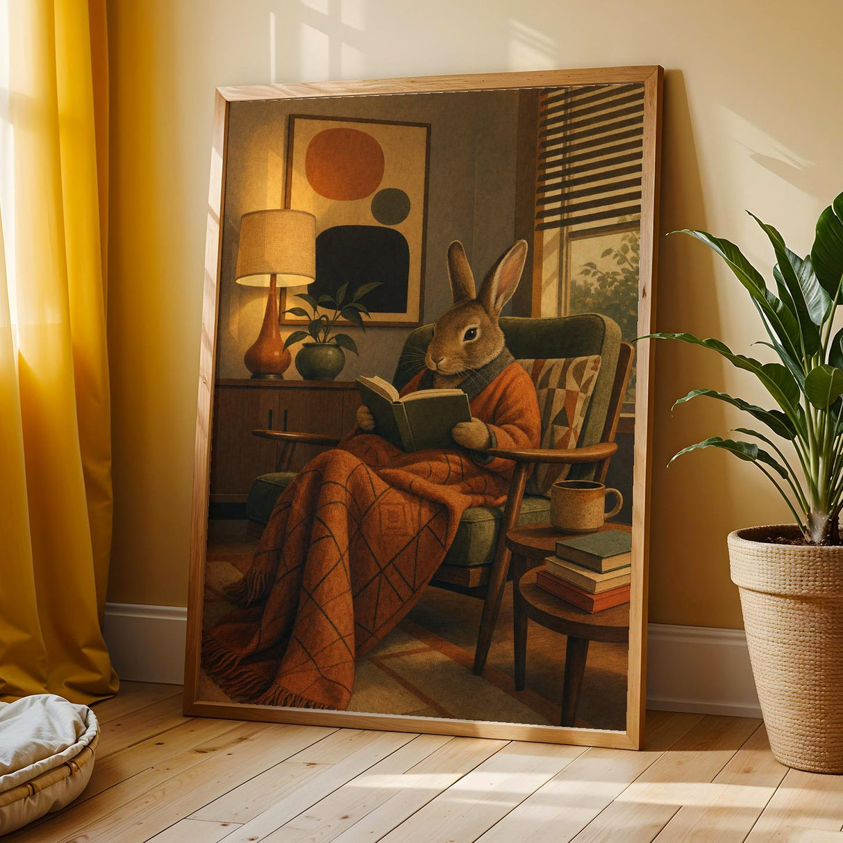 Alternate product view of Rex Rabbit Reading in Bed Poster.