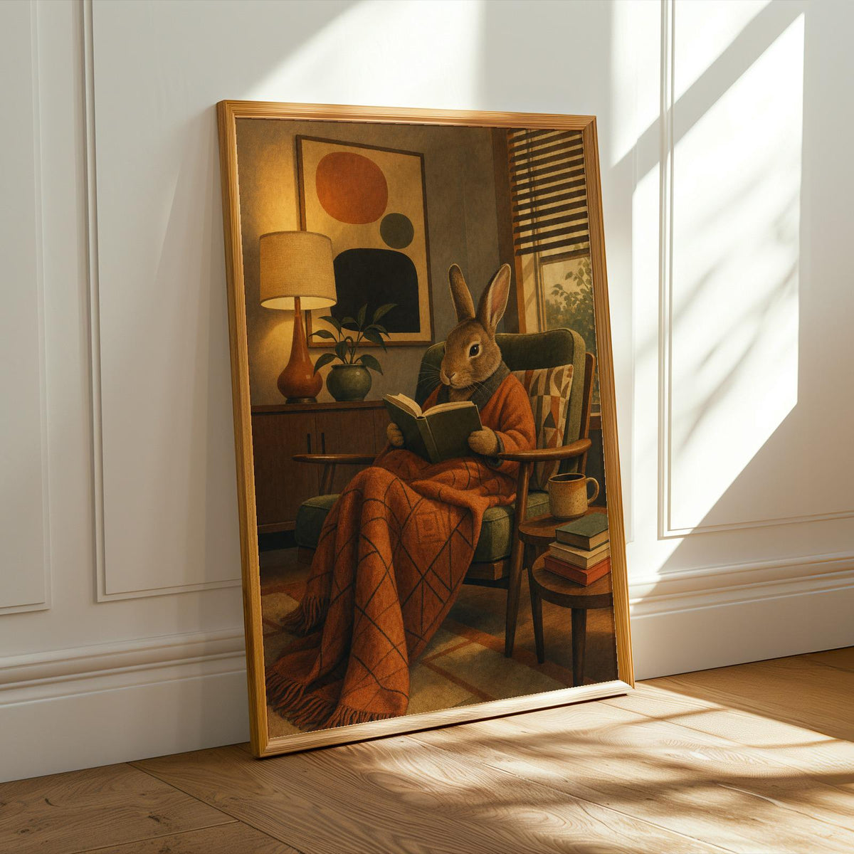 Product presentation view of Rex Rabbit Reading in Bed Poster.