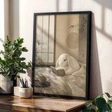 Product gallery view of Holland Lop Rabbit Reading in Bed Poster.