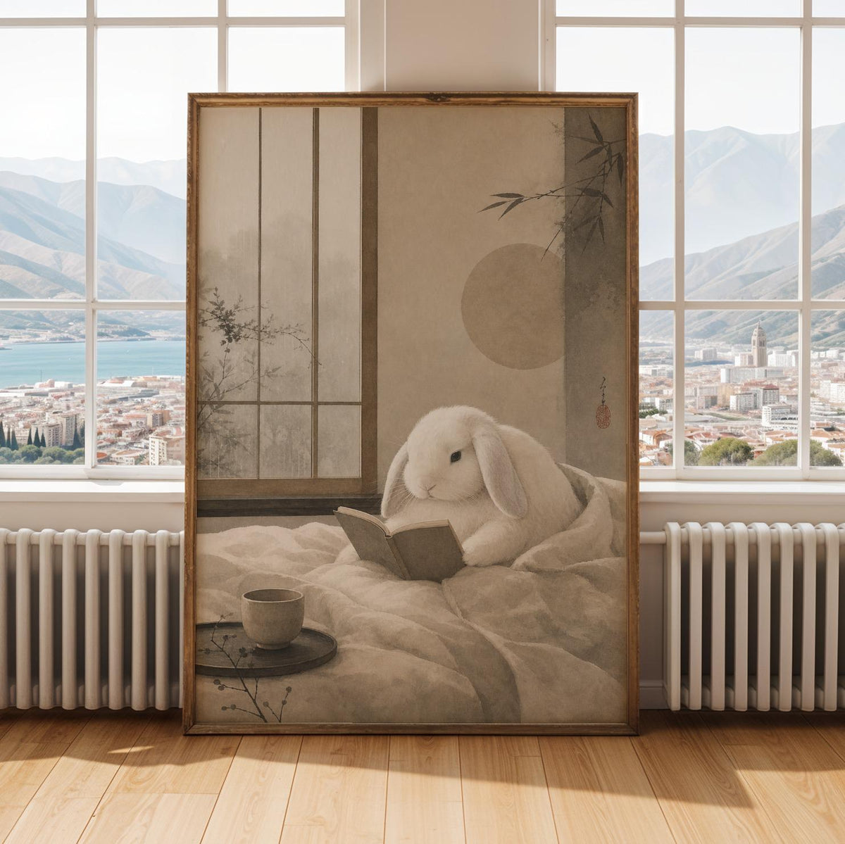 Alternate gallery view of Holland Lop Rabbit Reading in Bed Poster.
