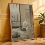 Additional product presentation of Holland Lop Rabbit Reading in Bed Poster.