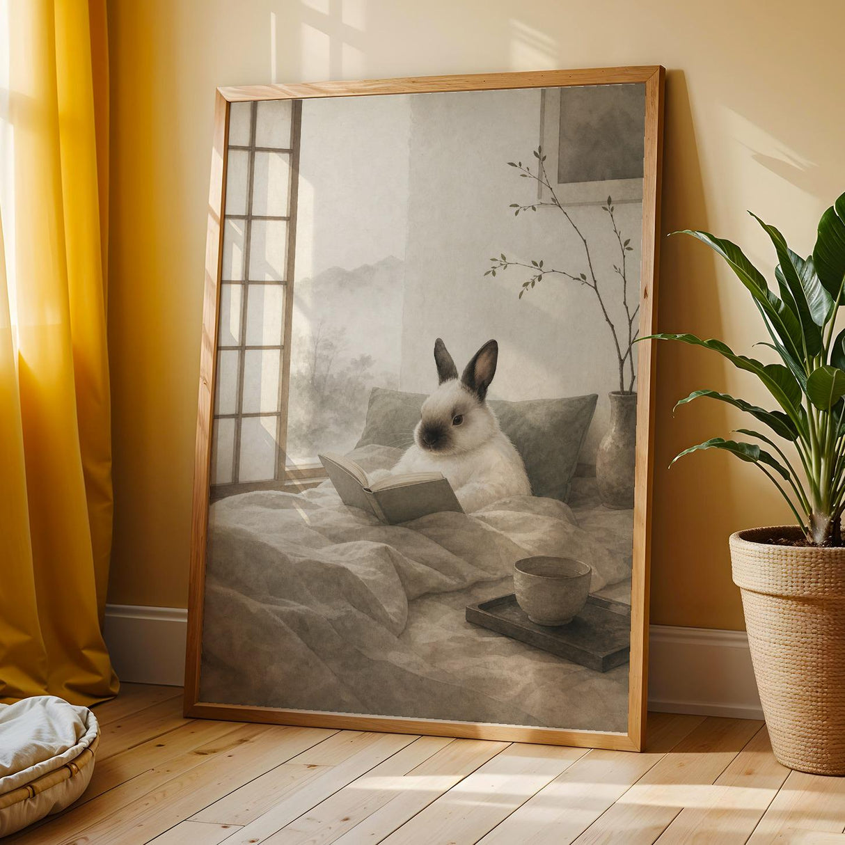 Additional product view of Himalayan Rabbit Reading in Bed Poster.