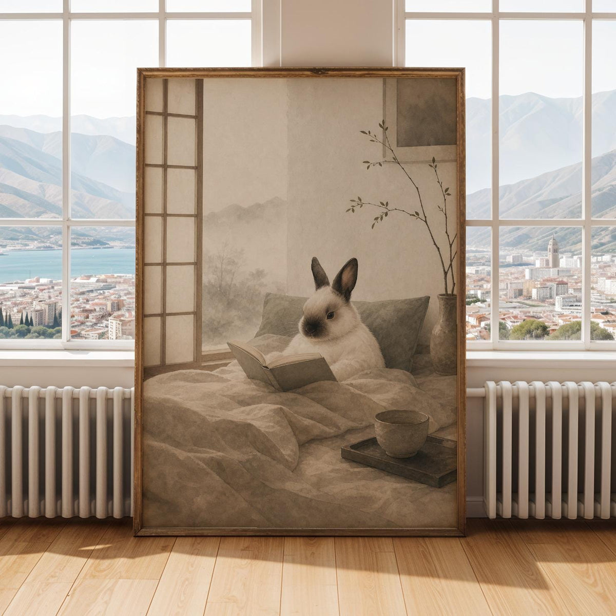 Alternate gallery view of Himalayan Rabbit Reading in Bed Poster.