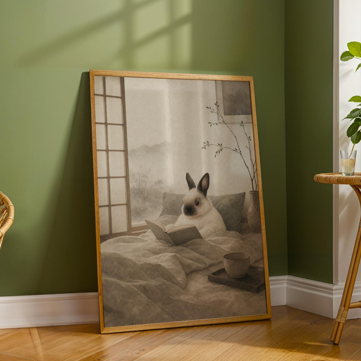 Additional product detail of Himalayan Rabbit Reading in Bed Poster.